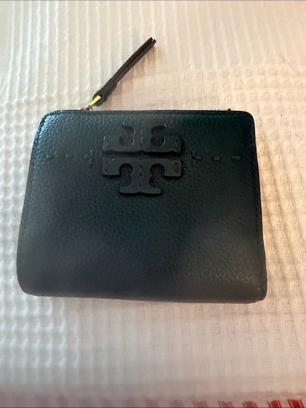 Tory Burch Black Pebbled Leather Zip Coin Wallet